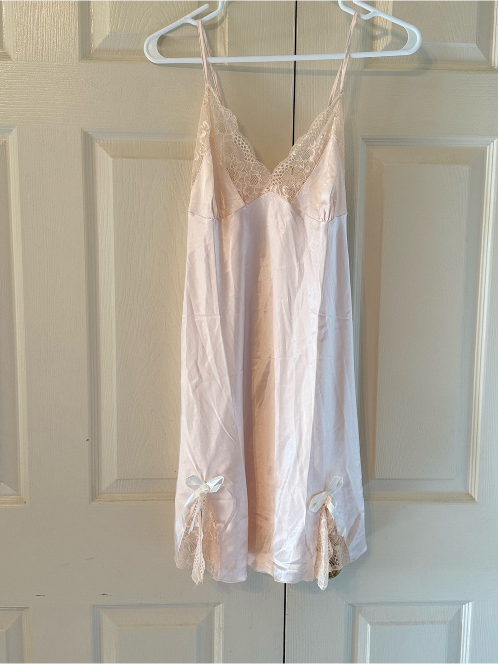 Lace-Trim Satin Chemise Slip in Blush Pink